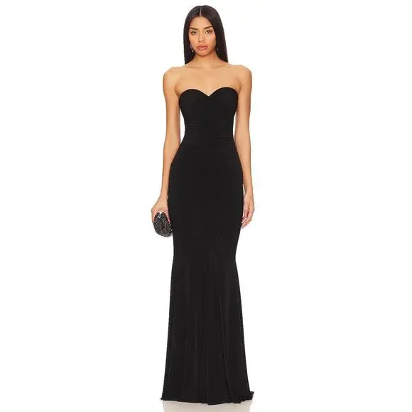 Norma Kamali Strapless Shirred Front Fishtail Gown Formal Party Classy Gala Sz M
